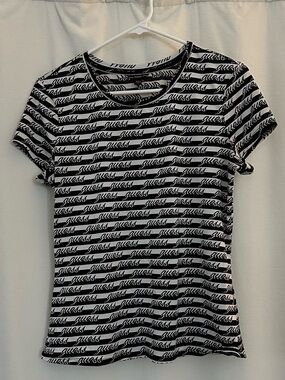 GUESS Black & White Striped Logo Tee